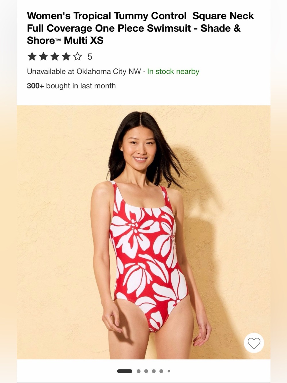 Shade & Shore Red and White Floral Square-Neck One-Piece Swimsuit